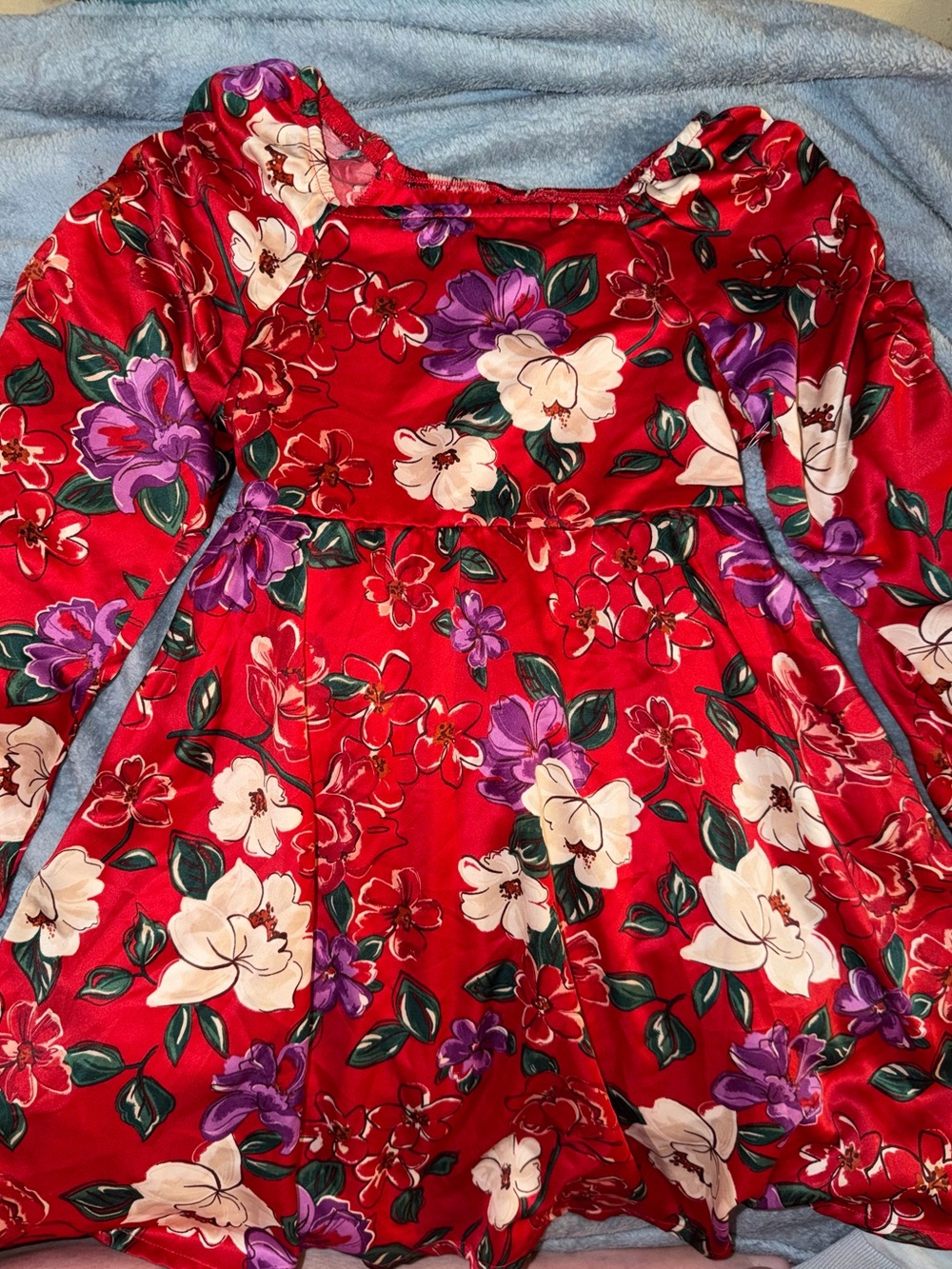 Zac Kids Red Floral Long-Sleeve Kids Dress